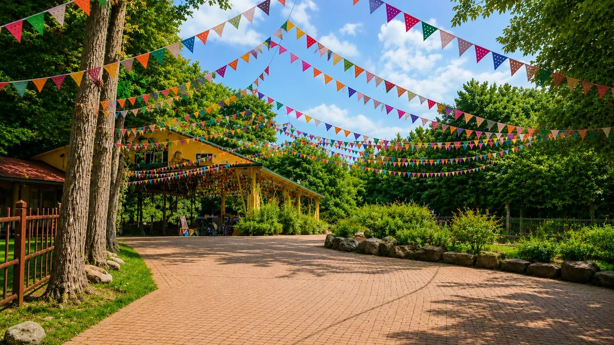 Colourful flags at the Sivananda Ashram in Val-Morin, Quebec